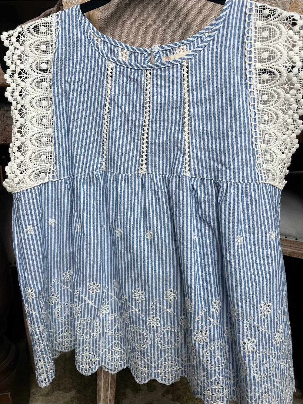 Altar'd State Blue and White Striped Lace-Trim Top